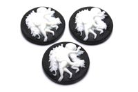 Cabochon Camee Engel rund  20 mm weiss auf schwarz